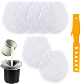 Pack of 6 Colour Filter Bags, 2 Gallons, White Bucket Strainer with Plastic Spatula, Colour Strainer with Elastic Opening Top Filter Bags for Paint and Liquids, with Fine Mesh for Paint Gardening