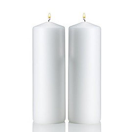 Light In The Dark White Pillar Candles - Set of 2 Unscented Candles - 9 inch Tall, 3 inch Thick - 90 Hour Clean Burn Time