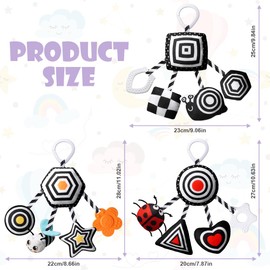 Aolso Baby Pram Pushchair Toys, 3 Pack Hanging Rattle Toys With Teether, Black and White Toys, High Contrast Sensory Educational Toy, Newborn Car Seat Toys for Boys Girls (Snail/Beetle/Bee)
