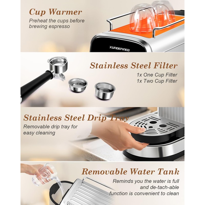 Espresso Machines 20 Bar with LED Touchscreen, Adjustable Temperature(185~203°F) Timing(25~60s),