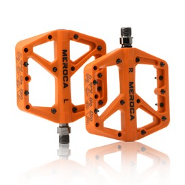TINGSING Mountain Bike Pedals, Non-Slip MTB Nylon Fiber Bicycle Pedals, Lightweight and Wide Flat Platform Cycling Pedals, Featuring Perrin Bearing & Double-Sided Anti-Slip Nails (Orange)