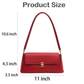 Farcauo Women's Small Pouch Vintage Shoulder Bag PU Leather Tote Handbag Brown Y2K Bag Zipper Shoulder Pouch, #B Red Women's Shoulder Bag