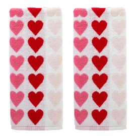 SKL Home Valentine's Tonal Hearts Hand Towel 2pc Set for Bath/Kitchen/Bar & Gift, Pink