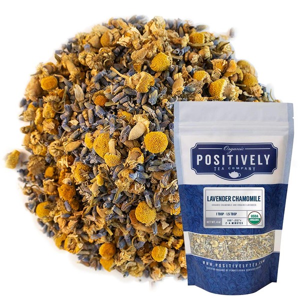 Organic Positively Tea Company, Lavender Chamomile, Herbal Tea, Loose Leaf, 4 Ounce