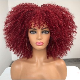 CoCrowns 14 Inch Short Curly Afro Wigs for Black Women (Burgundian)
