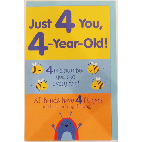 Just 4 You 4-Year Old - Happy 4th Birthday Greeting Card Fourth Four"Important and that's what YOU are"