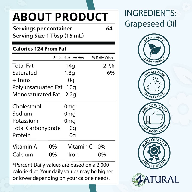 GrapeSeed Oil-Cold Pressed, Virgin, Undiluted, 100% Pure Grape Seed Oil,