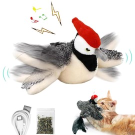 MZINGALL Cat Toys, Flapping Wings Woodpecker Bird Catnip Cat Toy, Touch Activated, Lifelike Bird Chirp, Interactive Cat Toy for Kicking Fluffy Plush Toys for Kitten Cat Exercise