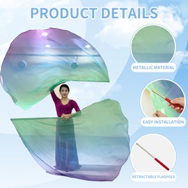 2pcs Worship Flags for Dance Church Praise - Semicircle Angel Wing With Telescopic Rods Banner (Green-Purple)