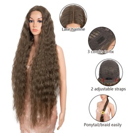 Style Icon 41" Lace Front Wigs Long Wavy Synthetic Wigs with Baby Hair Half Hand Tied 130% Density Wigs (41", 10)