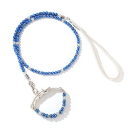 Dogs Kingdom Dog Cat Pearls Diamond Collar Leash Set Bling Rhinestones Necklace Set for Small Dog Cat Puppy Adjustable Pet Accessory,Dark Blue,M:10-12" neck