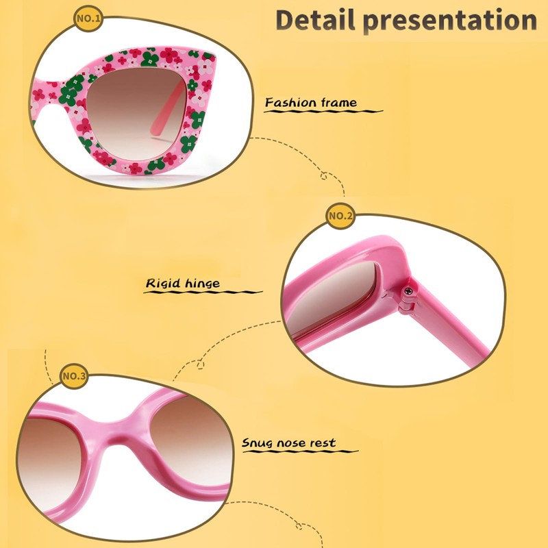 Hifot Pack of 2 Children's Sunglasses for Boys Girls Flowers