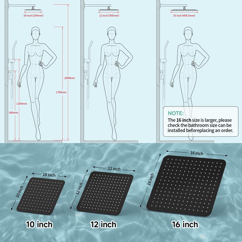 SR SUN RISE 10 Inch Rain Shower Head Matte Black