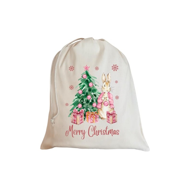 Second Ave Cute Pink Bunny Rabbit Christmas Sack Cotton Drawstring