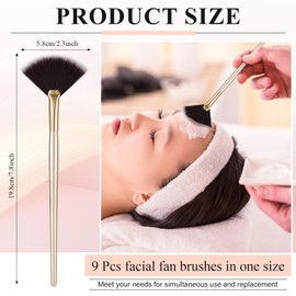 9 Pieces Facial Fan Mask Brushes, Soft Facial Applicator Brushes Tools for Peel Glycolic Makeup for Mud Cream(Brown)