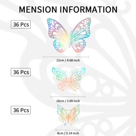 3D Butterfly Wall Stickers 96pcs Rainbow Silver Butterflies Butterfly Wall Decor Butterfly Decor Butterfly Party Decorations Butterfly Decorations for Birthday Room Decor Butterfly Wall Decals