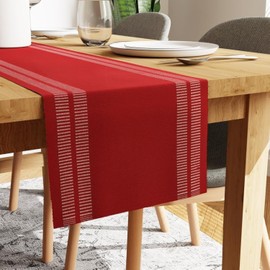 Encasa Table Runner for 4 to 6 Seat Dining Room, Red Ladder, Fine Ribbed Cotton, Size 32 x 183 cm, Over 20 Modern Colours and Woven Designs, Machine Washable