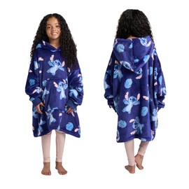 OHS Stitch Hoodie Blanket Girls Boys Teenagers Hooded Blanket Super Soft Warm Cosy Sherpa Fleece Wearable Blankets Oversized Hoodie Big Pocket Stitch Gifts for Girls, Navy