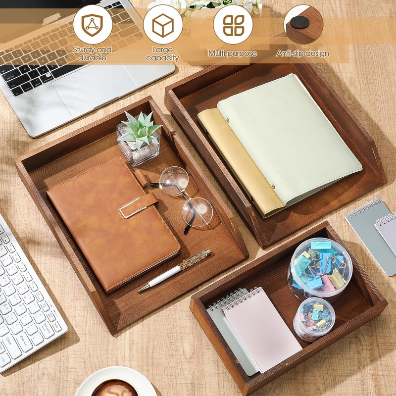 Beeveer 3 Pcs Wooden Letter Tray Wood Letter-Size Desk Organizer