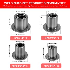 40pcs T-Shaped Weld Nuts, 4 Sizes 1/4"-20 5/16"-18 3/8"-16 1/2"-13, Carbon Steel Weld-On Nuts, Thread Weld Nut, for Steel Chassis Mounting Tab, Automotive Repair, Metal Fabrication