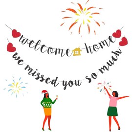 Schwarze Willkommen Zurück Willkommen Zuhause Deko Set, Willkommen Home Banner Deko,Wohnkultur für Ein Herzliches Zuhause,Willkommen Party Dekoration,Heimkehr Party Deko,Willkommensbanner