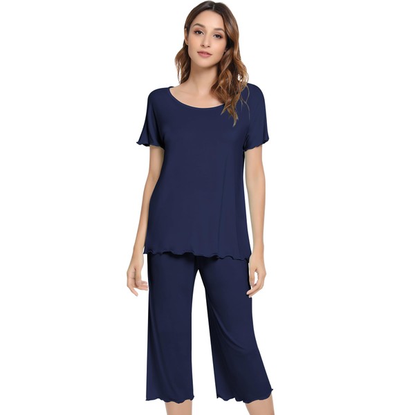NACHILA Pajamas for Women-Viscose Made from Bamboo,Soft Capri Pants Pajama