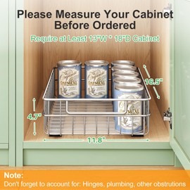 Pull out Cabinet Organizer, Stainless Steel 2-Pack Slide out Drawer with Silent Full-Extension Slides, Adhesive Roll out Can Spice Storage Basket Shelf Rack for Pantry, Kitchen, Bathroom, Home Closet