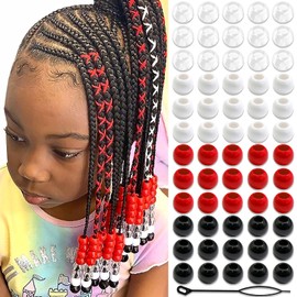 NAISKA 60Pcs Black Red Round Kids Hair Beads Small Round Hair Beads for Braids Cute Dreadlock Lock Beads Small Pony Beads for Hair Girls Braid Clips Accessories
