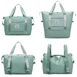 FIORETTO Womens Expandable Gym Tote Bag Duffle Bag with Wet Pocket, Travel Bag Weekend Overnight Bags with Double Shoulder Strap, Water-resistant Carry On Bag Hospital Holdalls for Women Green