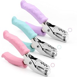 KAKALUOTE Handheld Punch Paper Hole Punch Single Hole Punch,1/4,1/5 and 2/9 in Diameter Circle Hole Puncher, with Soft Handle, Suitable for Process Scrapbook Notebook Punch (3 Pack,Pink/Blue/Purple)