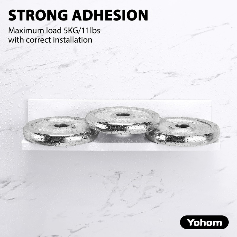 YOHOM Adhesive White Floating Shelves Bathroom Wall Organizer Shower Caddy