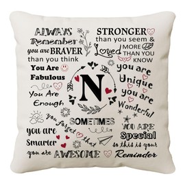 HKTNGEX Inspirational Throw Pillow Cover Gift,26 Letter Initial Alphabet A-Z Cushion Cover Pillowcase For Daughter Son Sisters Friends Colleague Birthday Christmas Graduation Reminder Home Decor (N)