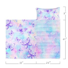 Datura home Nap Mat -Butterfly Sleeping Bag with Removable Pillow - Daycare and Sleepovers Preschool Kindergarten Bedding Set for Kids Toddler Boys Girls(Butterfly1 Large)