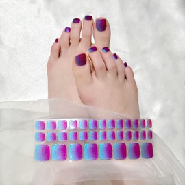 LIFOOST Semi Cured Gel Nail Strips 34 Pc. Toenail Gel Nail Stickers Pedicure Gel Wraps for Nails Glitter Toes Nail Polish Strips for Women Home Nails DIY