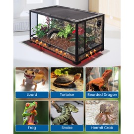 MQ Reptile Terrarium Heat Pad with LCD Digital Aquarium Thermometer, 6 x 11in Power Adjustment Under Tank Heater Mat for Pets, Small Animals, Seedling, 7W