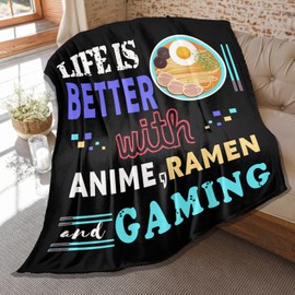 Ramen Noodle Blanket Throw,Life is Better with Gaming Ramen Anime Gifts for Kids Boys Men Soft Lightweight Plush Fleece Quilt 60 in x 50 in Medium Boys Girls