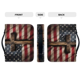 Biyejit American Flag Bible Case Covers PU Leather Bible Carrying Holder Bag with Handle and Zipper Pocket Study Bible Case for Women Men Patriotic Fourth of July Holy Bible Bag