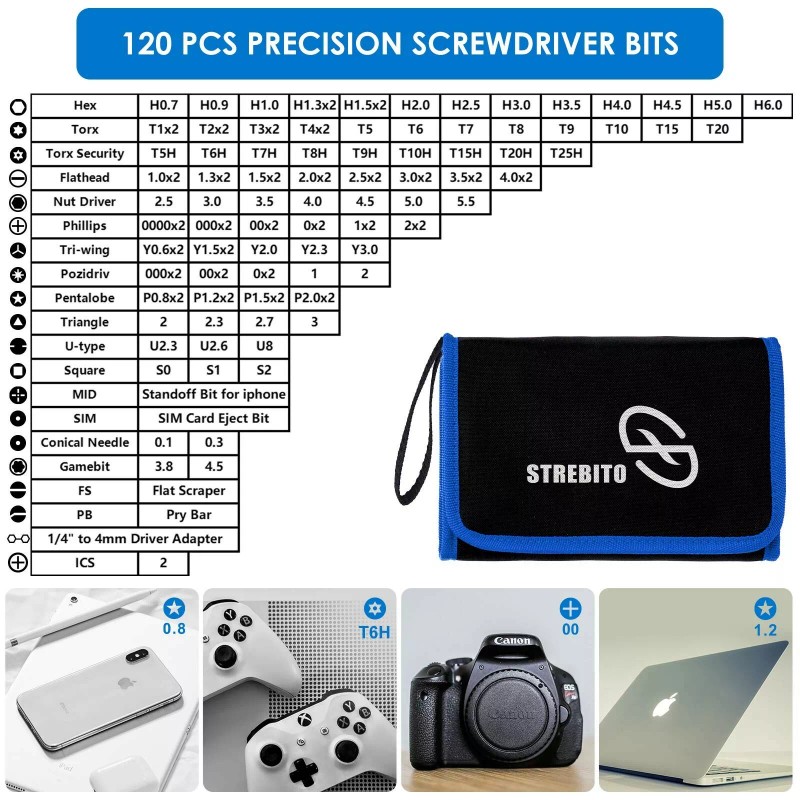 STREBITO Electronics Precision Screwdriver Sets 142-Piece with 120 Bits Magne...