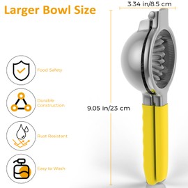 RCMo Lemon Squeezer Stainless Steel - Premium Quality, Heavy Duty Solid Metal Squeezer Bowl - Large Manual Citrus Press Juicer and Lime Squeezer (Yellow)