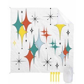 Gsypo Bohemia Beach Blanket Waterproof Sandproof 108"x84", Modern Art Stars Oversized Beach Mat with 4 Corner Sand Pocket & 4 Stakes, Compact Outdoor Picnic Mat for Camping Travel Festivals