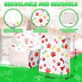 Locmeo 50 Pcs Puppy Dog Paw Print Gift Bags with Handles 10.6 x 8.3 x 4.3 Inch Paw Print Paper Bags Pet Gift Bags Kraft Bags Holiday Party Bags for Pet Treat Party Favor Birthday Gift(White)