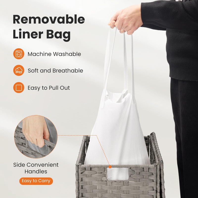 DUMOS Woven Laundry Basket with Lid, 90L Large Capacity Hamper,