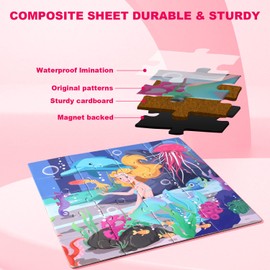 Magnetic Jigsaw Puzzles for Kids Ages 3-8,Travel Games 60 Pieces of Puzzles&Tri-Fold Magnetic Combination Book，Educational Toys Including Magnetic Plates, Gift for Toddlers Boys Girls