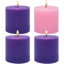 3×3 Inch Advent Pillar Candles, 3 Purple and 1 Pink Seasonal Celebration Candles for Advent Wreath and Christmas Decorations, Long-Lasting Slow-Burning Dripless Candles