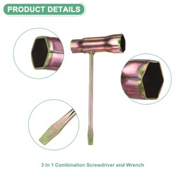 M METERXITY 3-Pack Chainsaw Scrench 13mm by 19mm Steel Combination Screwdriver and Wrench Slotted Screwdriver t Wrench for Spark Plug/Saws Chains/Nuts [1mm Thick, Gold Tone]