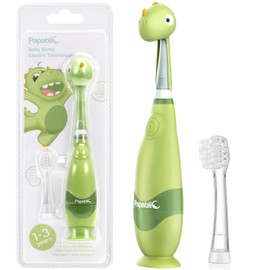 Papablic Toddler Sonic Electric Toothbrush Kids for Ages 1-3 Years, Baby Electric Toothbrush with Cute Dino Cover and Smart LED Timer, 2 Brush Heads (Max)