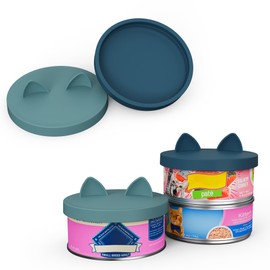 OHMO 2 Pack Pet Food Can Lids, (3.3 in / 85mm) Silicone Pet Food Can Lids Covers for 5.5 oz Cat and Dog Food Cans, Dark&Light Blue