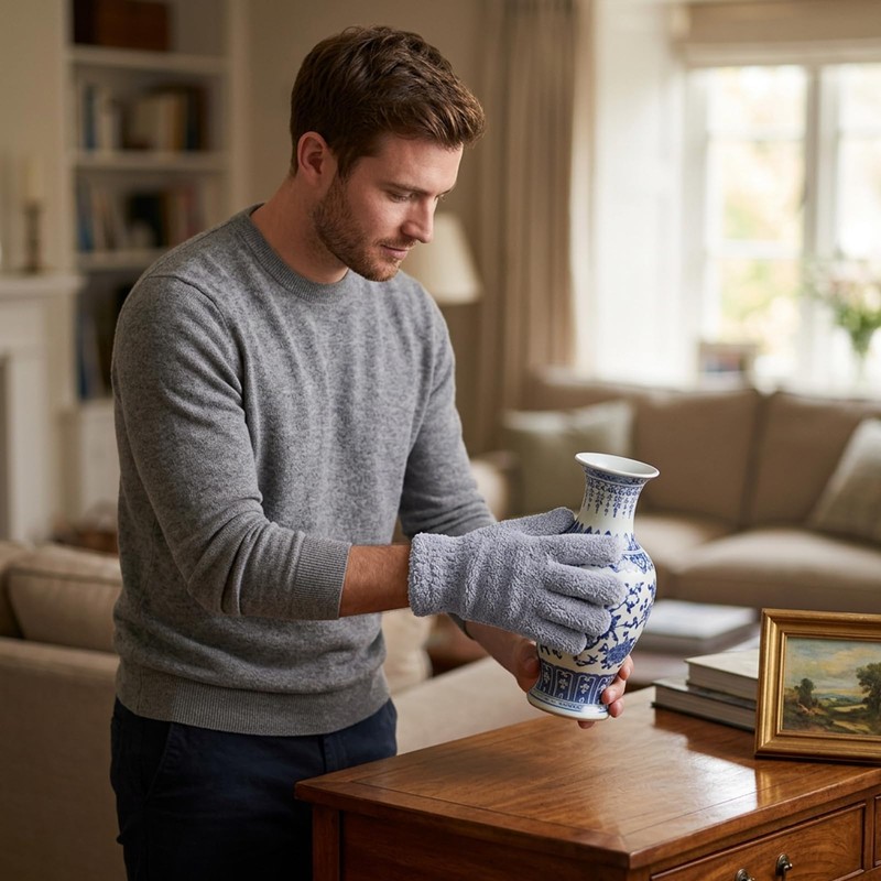 suction 4 Pairs Dusting Gloves, Set with Grey and White