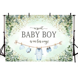 MEHOFOND Boy Baby Shower Backdrop A Sweet Baby Boy is On His Way Laundry Greenery Photography Background Baby Clothes Baby Shower Photo Booth Props 7x5ft