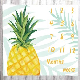 LYLYCTY Baby Age Blanket, Yellow Fruit Pineapple Baby Monthly Milestone Blanket Baby Growth Chart Memory Blanket, 48x40 Inch Nursery Baby Swaddle Blanket BTXTLY84